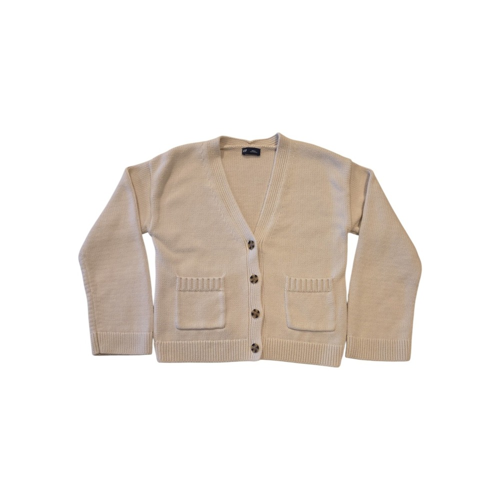 GAP Women's Cotton Cardigan Small Cream V-Neck Pocket Classic Preppy
